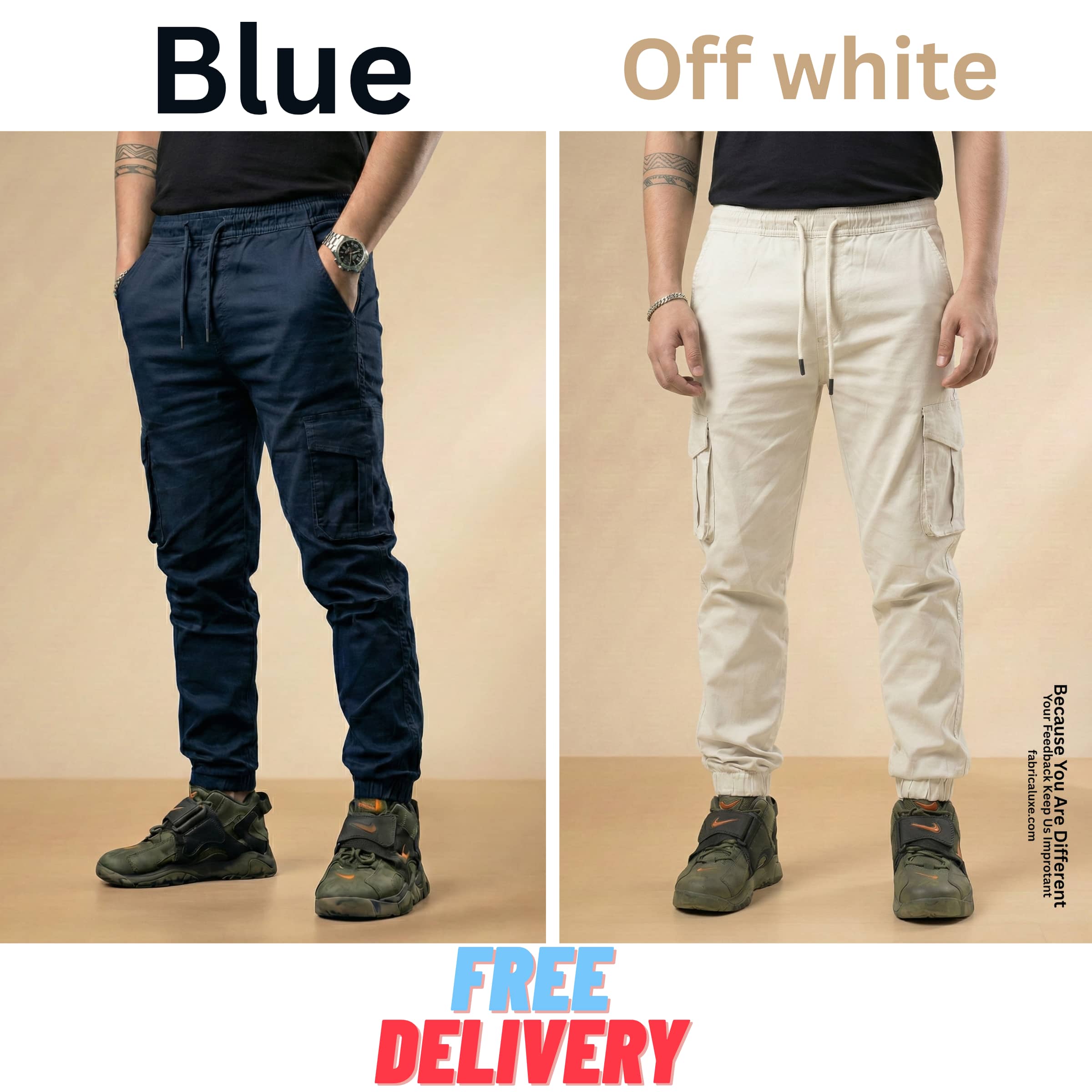 2 pcs combo Off white deep blue color 6 pocket cargo pant